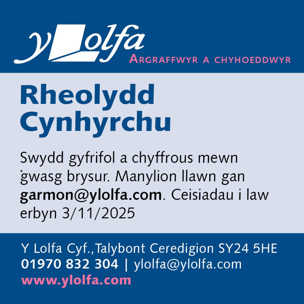 Swydd Wag - Rheolydd Cynhyrchu - Y Lolfa